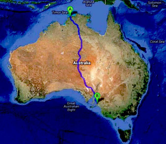 Route map of the Cannonball EV Run Australia