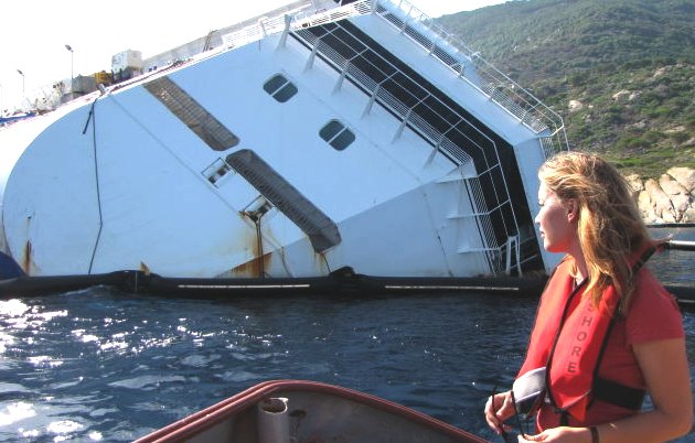 Andrea Vogt, producing a documentary on the sinkiing of the Costa Concordia