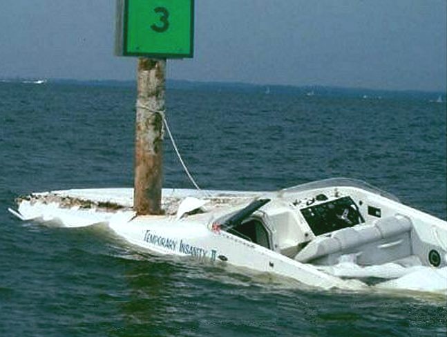 Power boat crashed into concrete post, total loss insurance