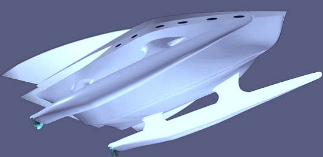 Tranor PlanetSolar Swiss boat concept drawing of the hull underside