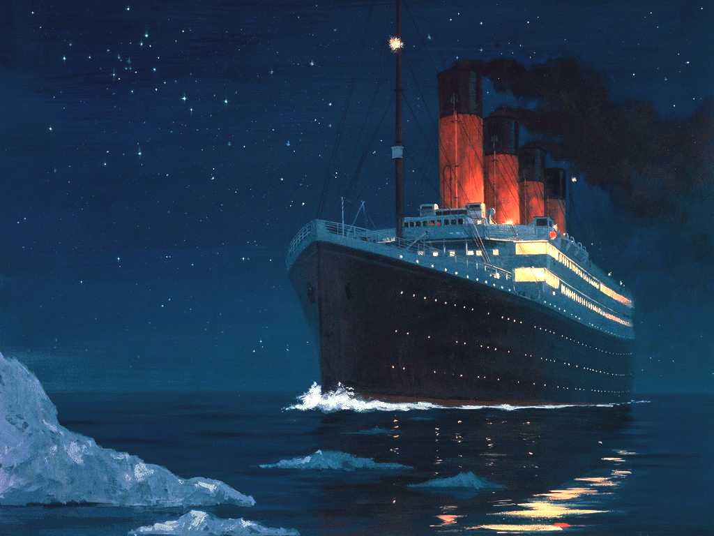 Titanic sailing into the iceberg