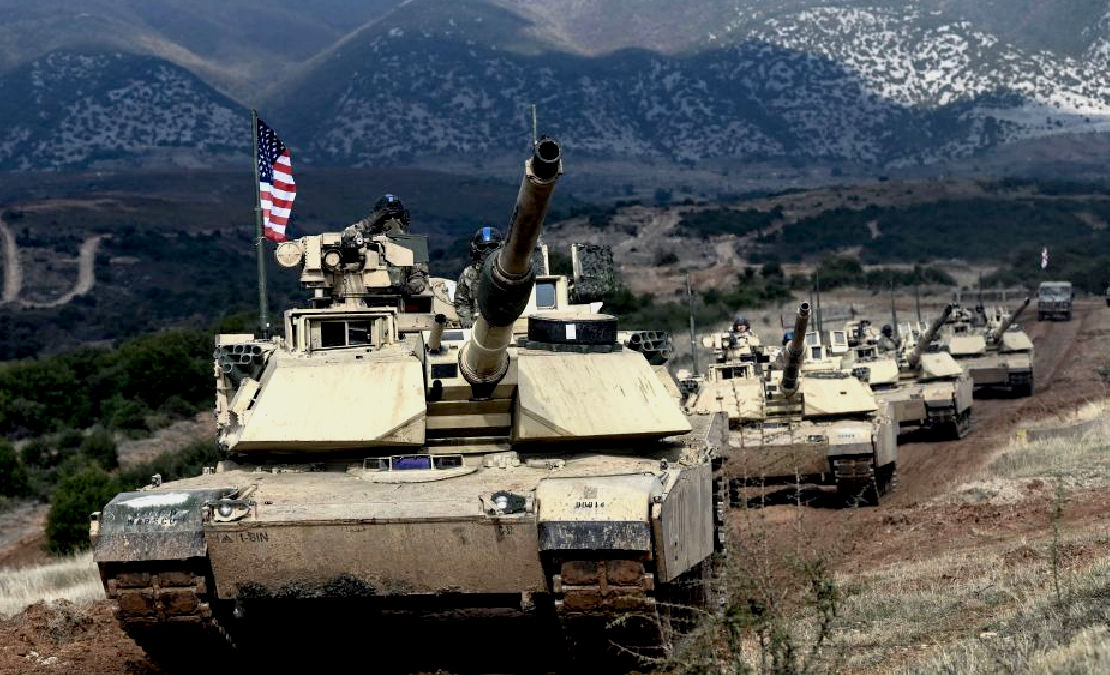 Abrams tanks US, NATO training exercise, armoured fighting units versus robotic drone warfare