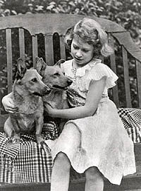 Princess Elizabeth with pet Corgis