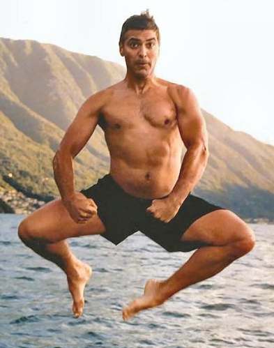 George Clooney playing swimming
