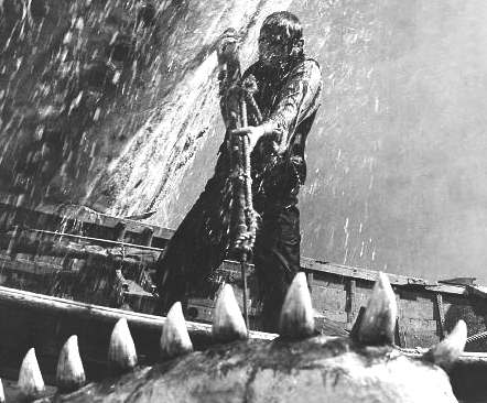 Captain Ahab tries to harpoon the giant sperm whale