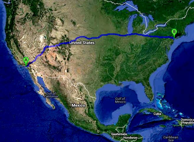 Route map of the US Cannoball EV Run