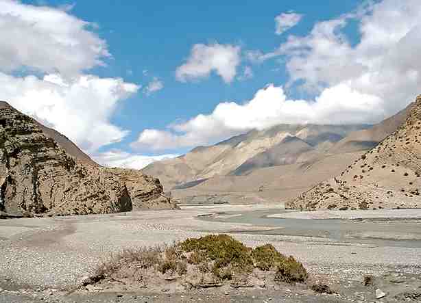The arid and barren Himalayan landscape Kali Gandaki valley