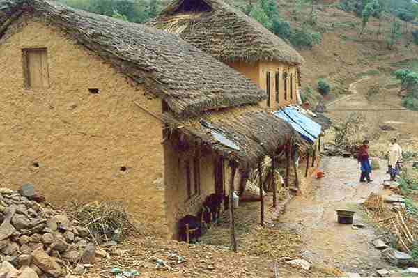 Houses in rural parts of Nepal are made up of stones and clay