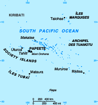 Map of Tahiti - South Pacific Ocean