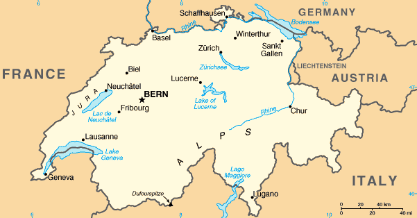 Switzerland map. Map of Switzerland. Switzerland is bordered by Germany, 