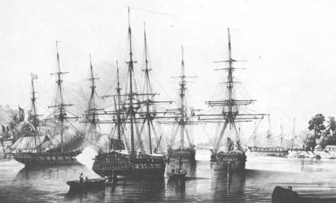 Dupetit Thouars taking over Tahiti on September 9th, 1842