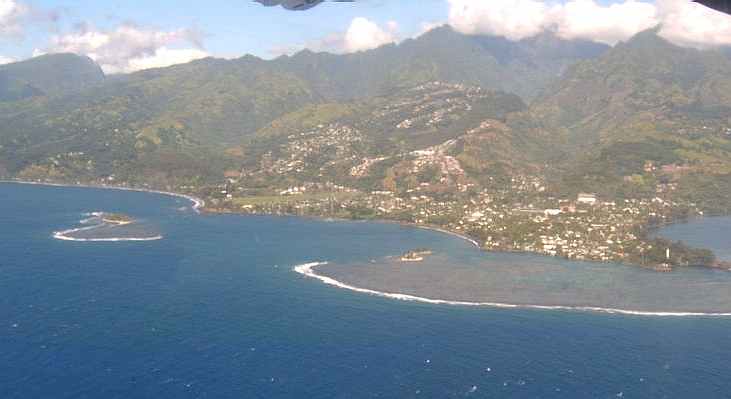 Aerial view of Arue and Mahina area, east of Papeete, Tahiti