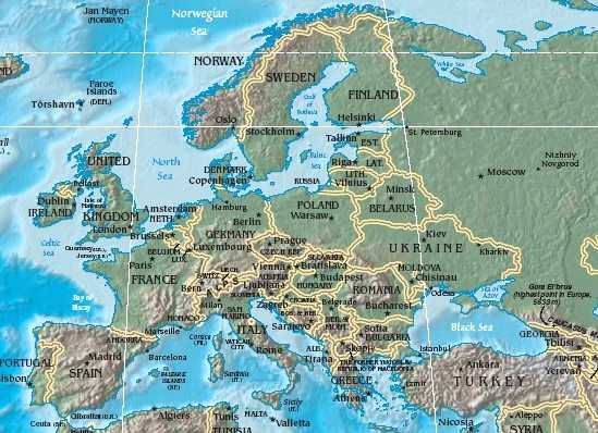 Map Of Europe Mountain Ranges