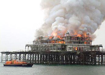 Brighton west pier burning fiercely
