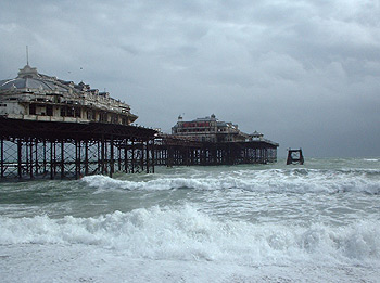 West Pier on a stormy day, Brighton England