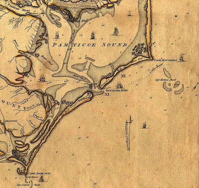 A map of the area around Ocracoke Inlet, 1775, Blackbeard's stomping ground
