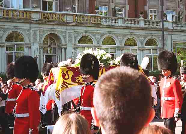 Princess Diana's coffin borne through the streets of London
