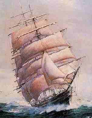 The Cutty Sark in full sail blue water transport