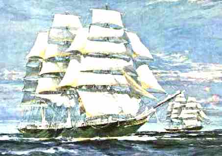The Cutty Sark clipper ship racing Thermopylae