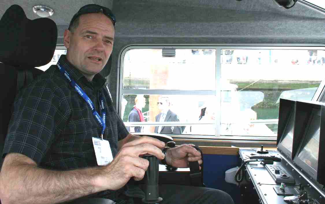 Nelson at the helm of a Police fast patrol launch Seawork 2007