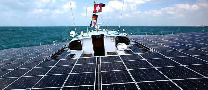 Planet Solar catamaran deck horizon Abu Dhabi