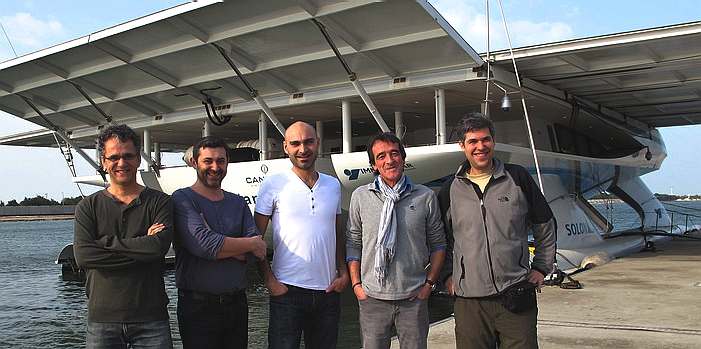 Planet Solar catamaran January 2012 Abu_dhabi, wings extended