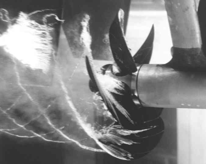 Cavitating propeller in a water tunnel experiment at the David Taylor Model Basin