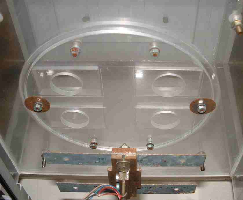 Wind tunnel plexiglas test chamber viewed from underneath