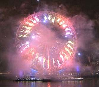 London Eye midnight fireworks display New Year's Eve