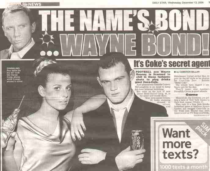 Daily Star newspaper Watne Rooney, James Bond coke