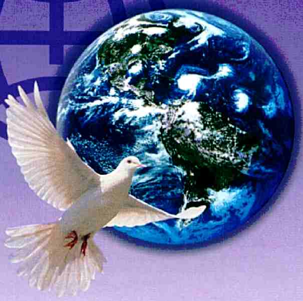 World Peace - dove flying across Planet Earth