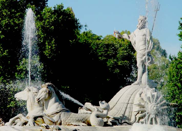 Neptune at a fountain in Madrid, Spain