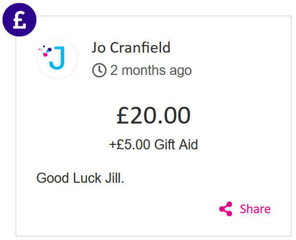 Jo Cranfield gave £20 to Jill Finn's race for life