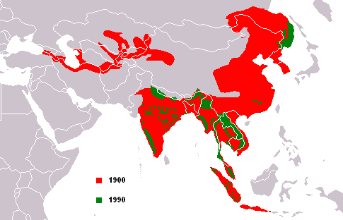 Distribution of tigers map of Asia