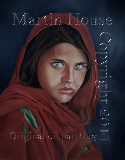 Sharbat Gula, Afghan Girl, Mona Lisa, oil painting by Martin House