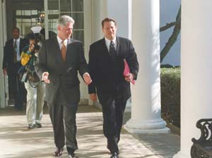 Vice President Gore talking with President Clinton