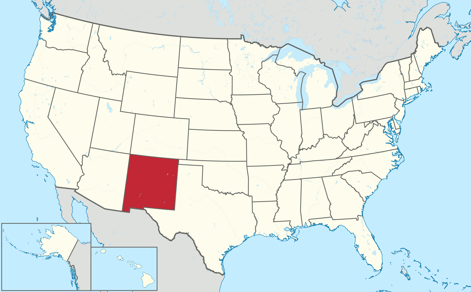 Map of the USA, with New Mexico in red, United American States