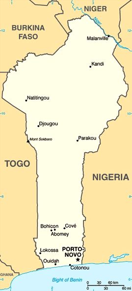 Map of Benin, West Africa