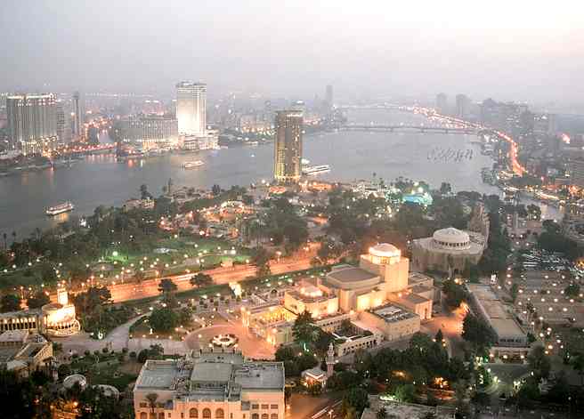 Evening view of Cairo, largest city in Africa and the Middle East