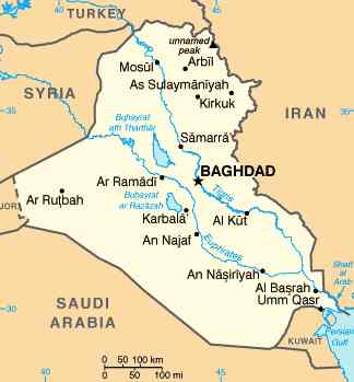 Map of Iraq showing Baghdad