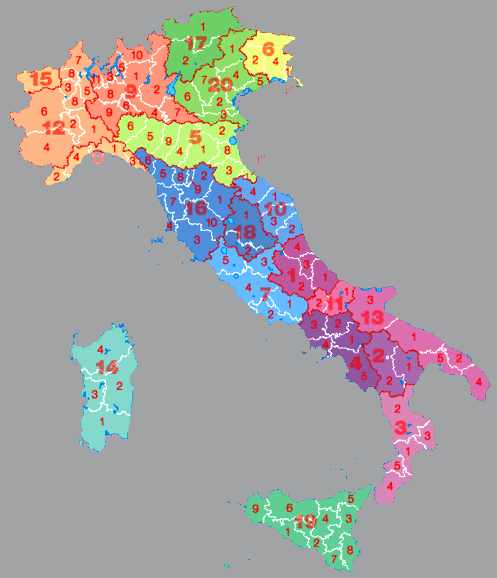 Italy map showing administrative areas