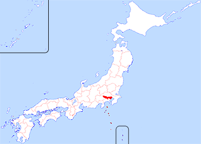 Japan map showing Tokyo in red