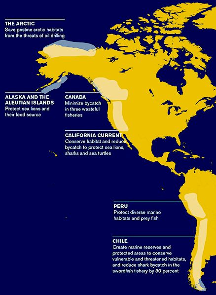 Map of the Pacific Ocean, US and South American west coasts