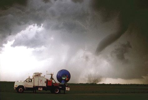 A Doppler On Wheels unit observing a tornado near Attica, Kansas