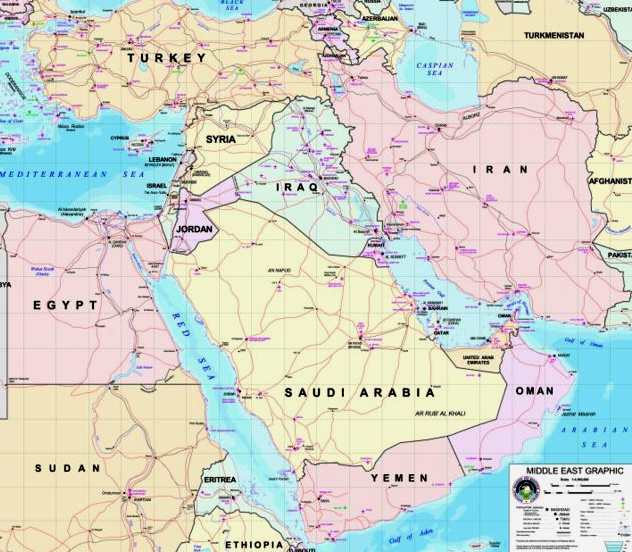 The Middle East political and transport map 2003