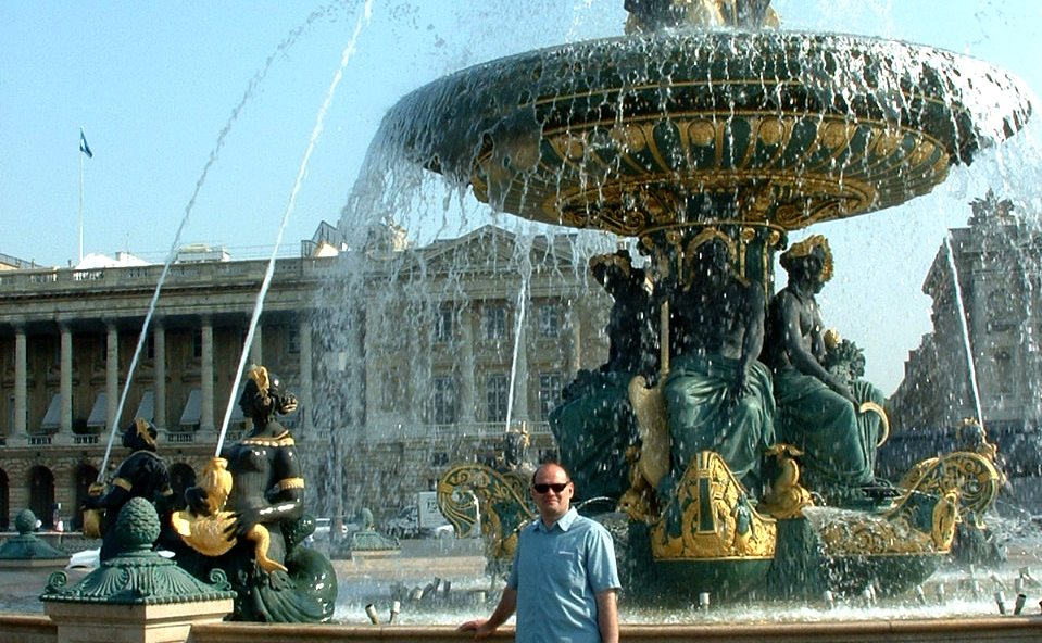 One of the fabulous water fountains in Paris, France, during the heat wave of August 2003
