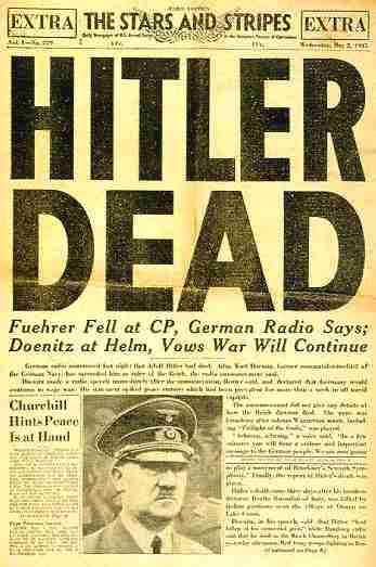 Hitler dead - Fuehrer fell at CP, Stars and Stripes
