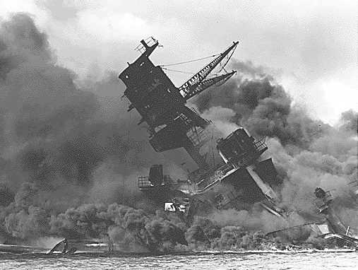 Pearl Harbor USS Arizona capsize burning