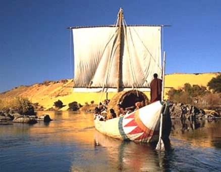 Modern Egyptian sailing boat on the river Nile
