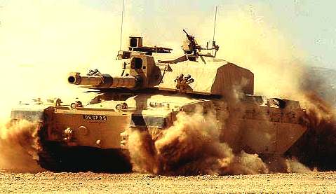 Challenger British Army main battle tank turning at speed